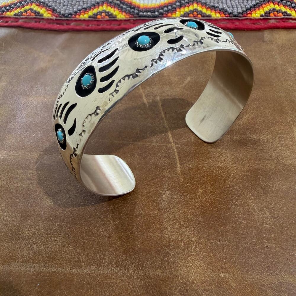 Turquoise and Sterling Silver Cuff Bracelet Native American Jewelry P Spencer